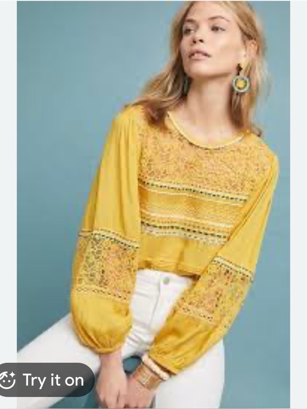 Anthropologie Blank London Sunshine peasant blouse yellow